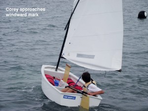 Corey approaches the windward mark during sail practice with San Pedro Sailing Club.